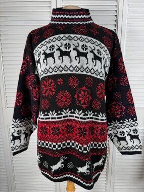Jessica Roberts Vintage Fair Isle Reindeer Turtleneck Christmas Sweater XL